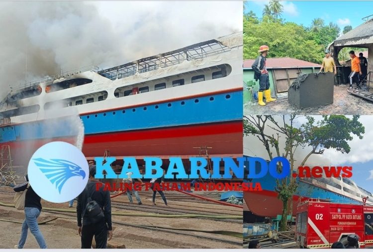 Polres Bitung Bergerak Cepat Amankan lokasi Kebakaran Kapal Uki Raya 23 di Galangan PT Patemang